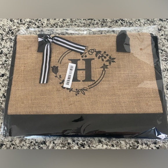 Letter Embroidered Jute Satchel Bag Large - Picture 9 of 9